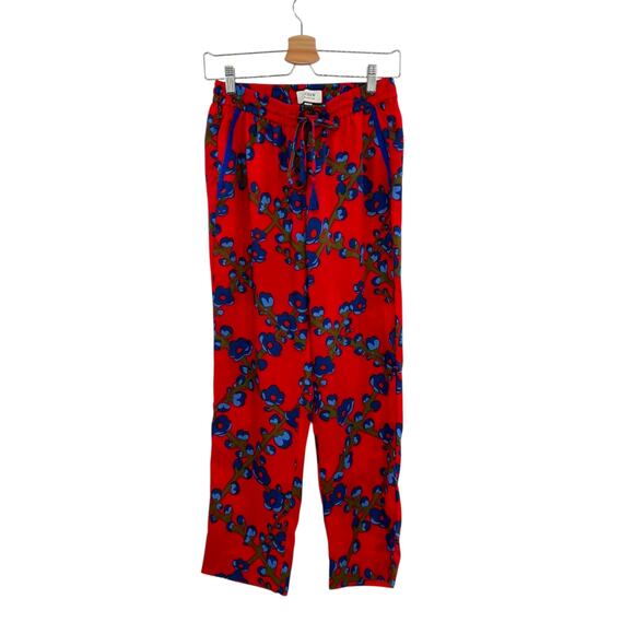 J. Crew Drapey Pull-on Pant Trouser Lattice Floral‎ Print Drawstring Red Size 4 - Picture 2 of 12